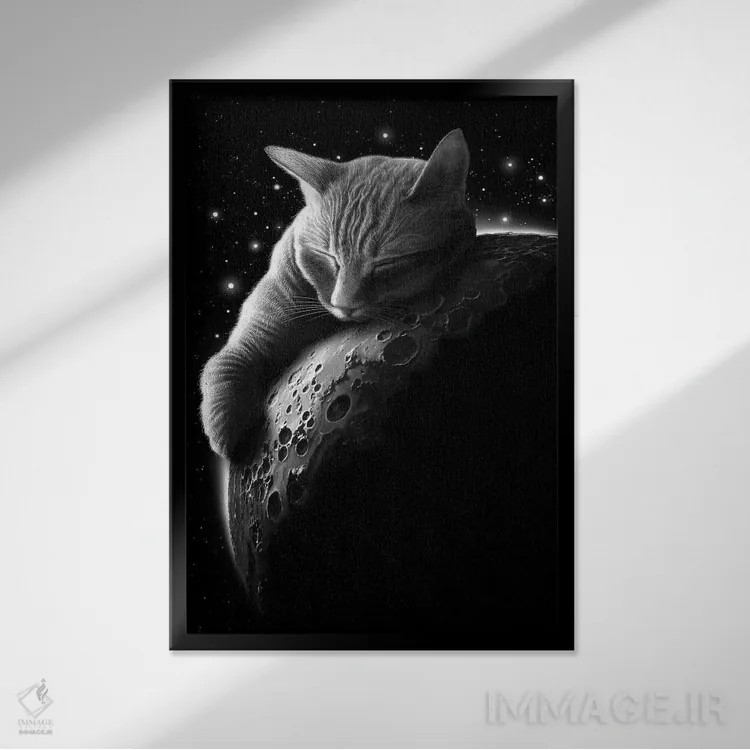 تابلو گربهٔ ماه اثر آدام لاولس - نمای قابدار مشکی