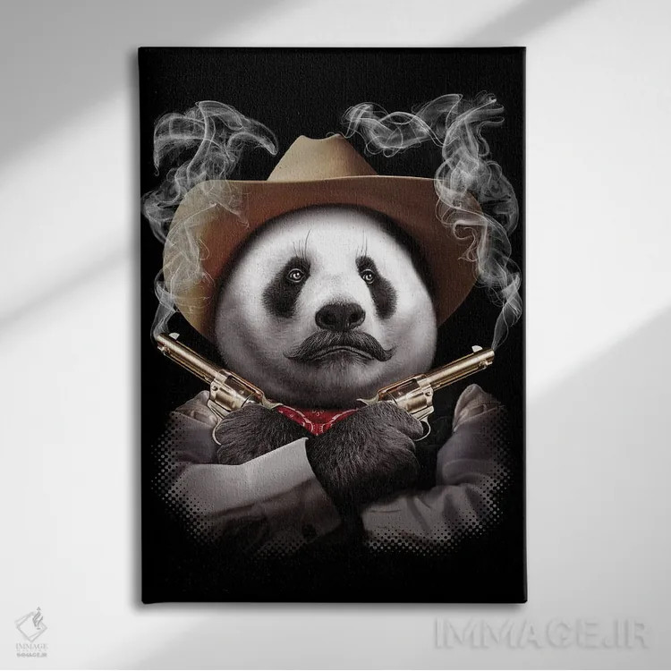 تابلو پاندا با تفنگ ضربدری اثر آدام لاولس - نمای روبهرو روی دیوار