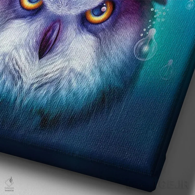 تابلو جغد با شاخ بالا اثر آدام لاولس - نمای نزدیک بافت بوم