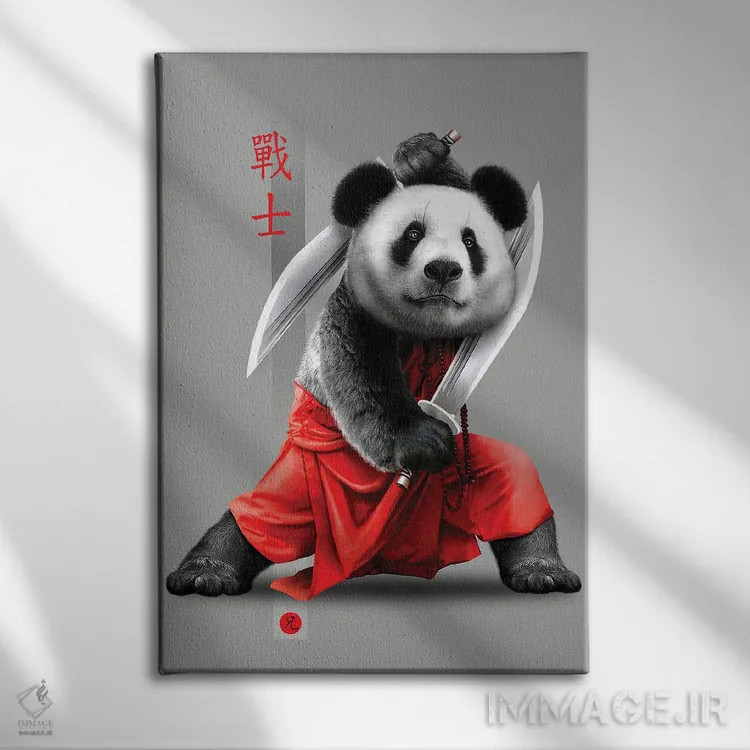تابلو پاندا با شمشیرها اثر آدام لاولس - نمای روبهرو روی دیوار