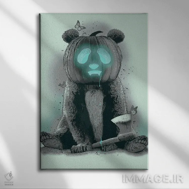 تابلو پاندالووین (ترکیبی از پاندا و هالووین) اثر آدام لاولس - نمای روبهرو روی دیوار