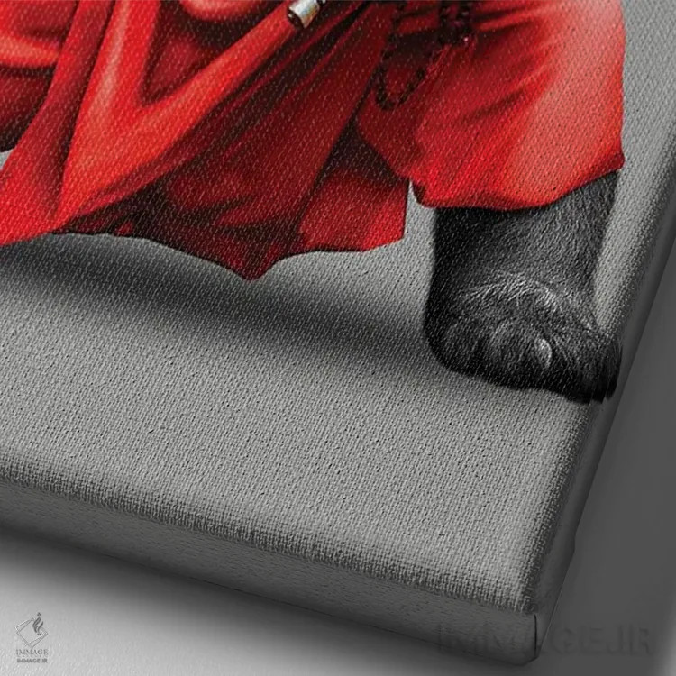 تابلو پاندا با شمشیرها اثر آدام لاولس - نمای نزدیک بافت بوم