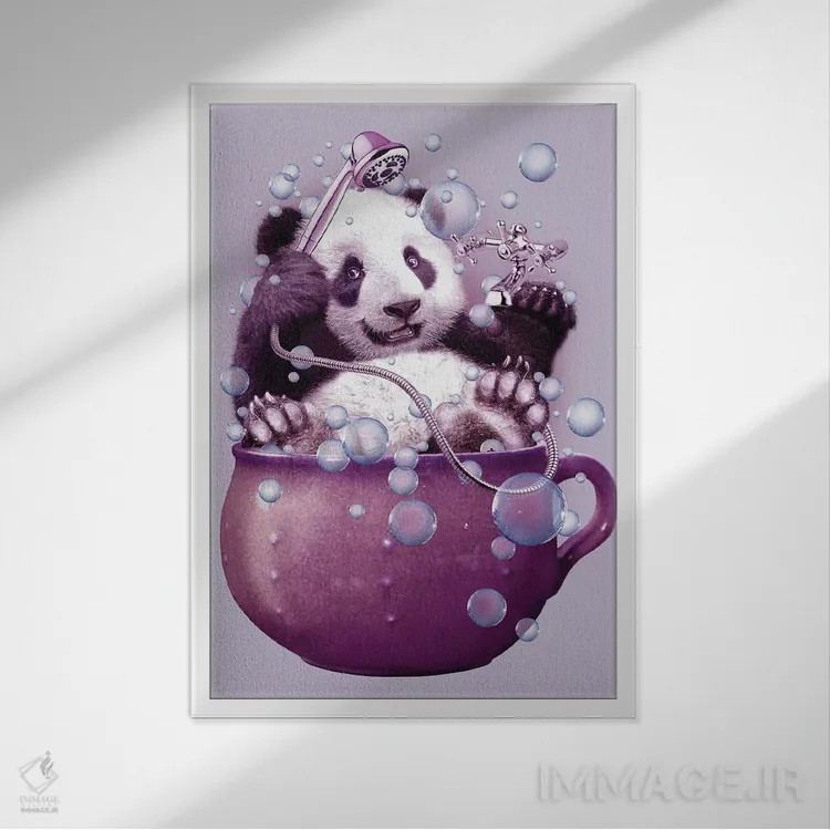 تابلو حمام پاندا اثر آدام لاولس - نمای قابدار سفید