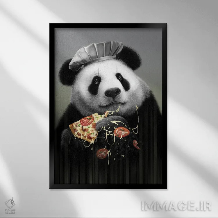 تابلو پاندا عاشق پیتزا اثر آدام لاولس - نمای قابدار مشکی