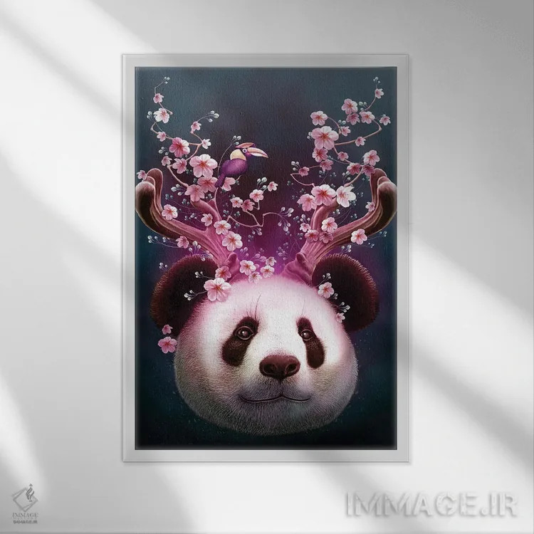 تابلو پاندا با شاخ بالا اثر آدام لاولس - نمای قابدار سفید