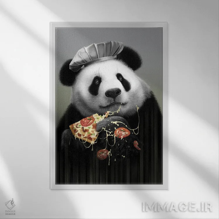 تابلو پاندا عاشق پیتزا اثر آدام لاولس - نمای قابدار سفید