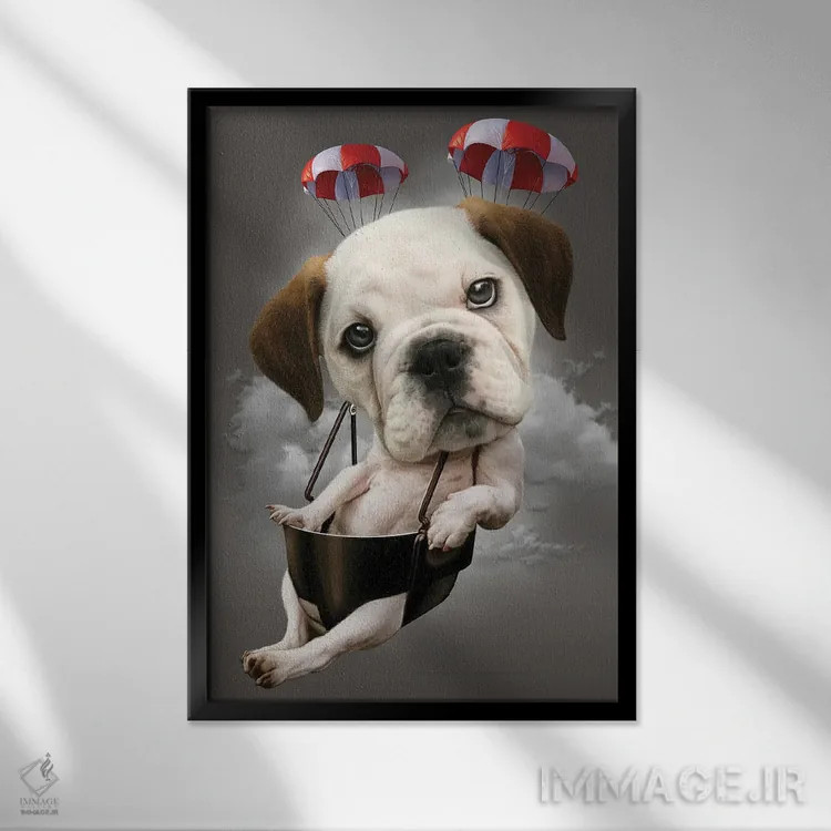 تابلو سگ چترباز اثر آدام لاولس - نمای قابدار مشکی