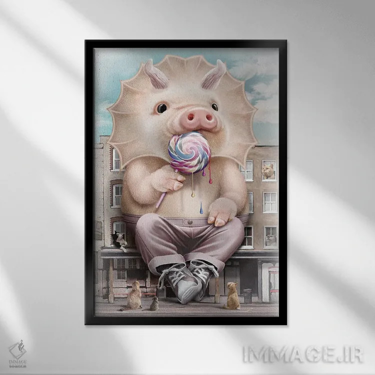 تابلو پیگاسور (خوکدایناسور) اثر آدام لاولس - نمای قابدار مشکی