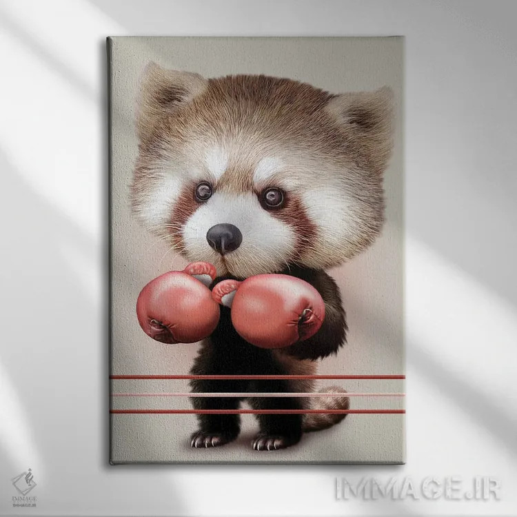 تابلو پاندای قرمز بوکسور اثر آدام لاولس - نمای روبهرو روی دیوار