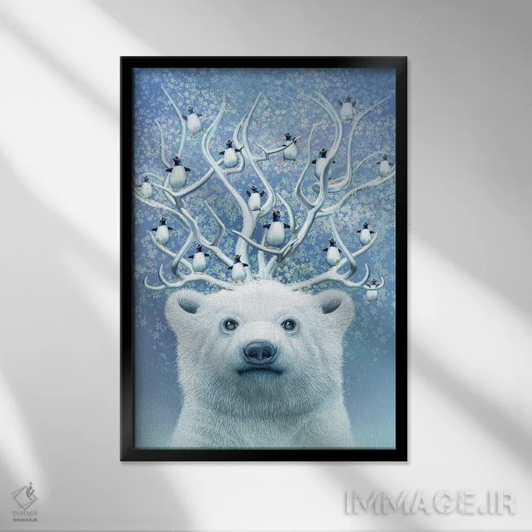 تابلو خرس قطبی با شاخ بالا اثر آدام لاولس - نمای قابدار مشکی