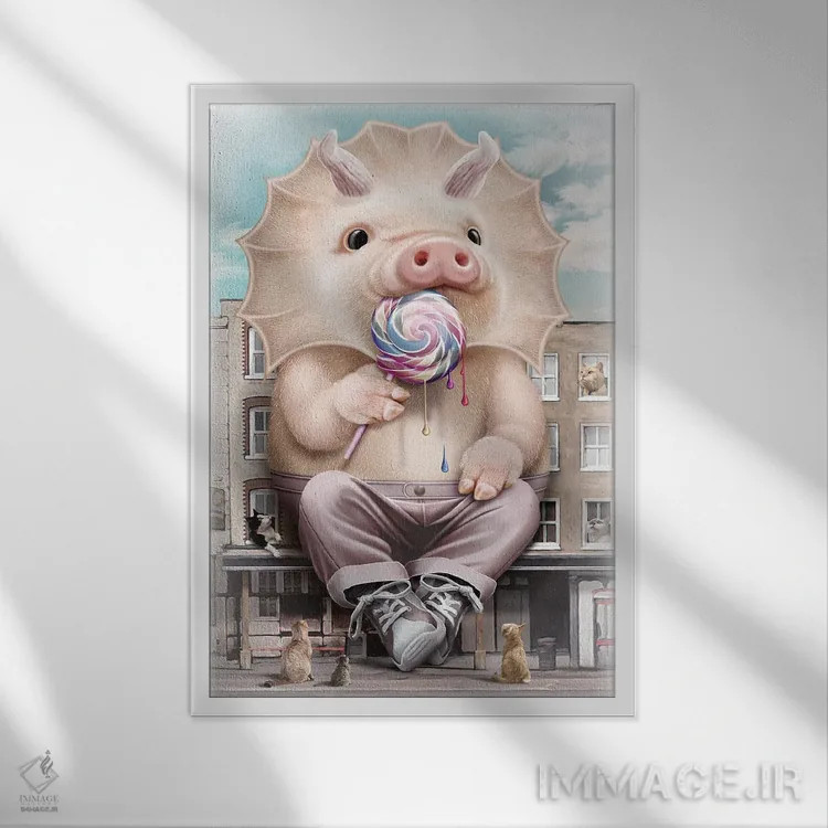 تابلو پیگاسور (خوکدایناسور) اثر آدام لاولس - نمای قابدار سفید