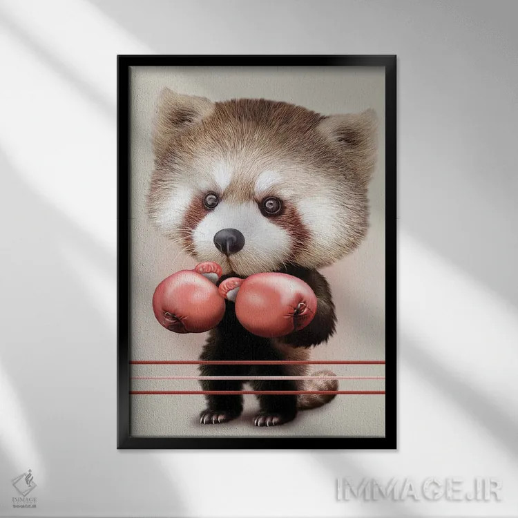 تابلو پاندای قرمز بوکسور اثر آدام لاولس - نمای قابدار مشکی
