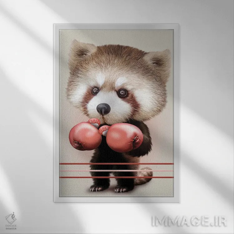 تابلو پاندای قرمز بوکسور اثر آدام لاولس - نمای قابدار سفید