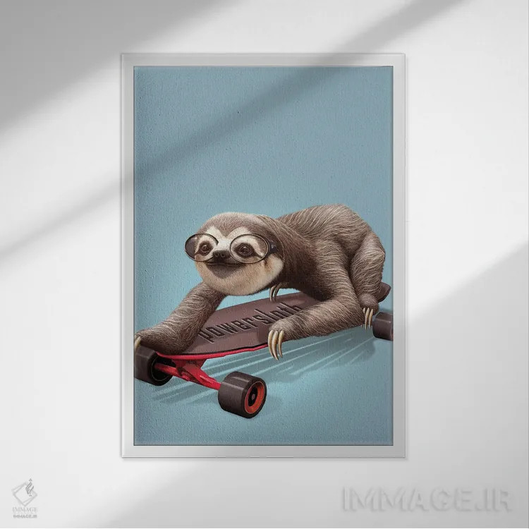 تابلو تنبل اسکیتباز اثر آدام لاولس - نمای قابدار سفید