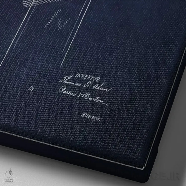 تابلو نقشهٔ پتنت تلفن آهرن (آبی) اثر پیکسل کهنه (استودیو/نام هنری) - نمای نزدیک بافت بوم