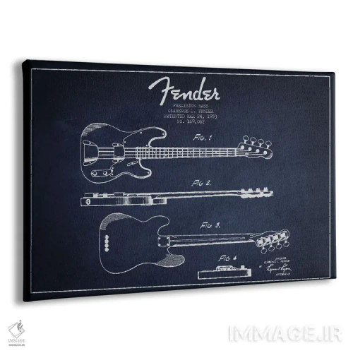 تابلو نقشهٔ پتنت گیتار فندر (آبی نفتی) اثر پیکسل کهنه (استودیو/نام هنری) - نمای پرسپکتیو محصول