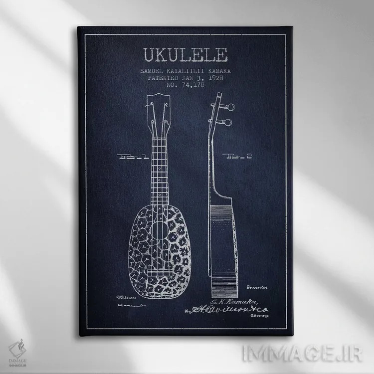 تابلو نقشهٔ پتنت یوکلِلی (آبی نفتی) اثر پیکسل کهنه (استودیو/نام هنری) - نمای روبهرو روی دیوار