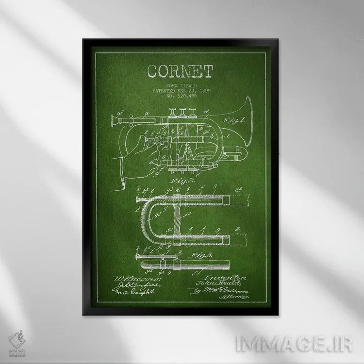 تابلو نقشهٔ پتنت کرنت (سبز) اثر پیکسل کهنه (استودیو/نام هنری) - نمای قابدار مشکی