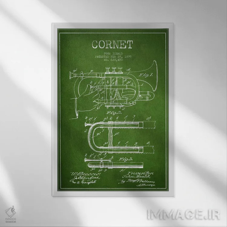 تابلو نقشهٔ پتنت کرنت (سبز) اثر پیکسل کهنه (استودیو/نام هنری) - نمای قابدار سفید