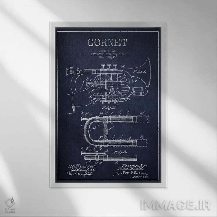 تابلو نقشهٔ پتنت کرنت (آبی نفتی) اثر پیکسل کهنه (استودیو/نام هنری) - نمای قابدار سفید