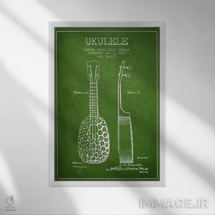 تابلو نقشهٔ پتنت یوکلِلی (سبز) اثر پیکسل کهنه (استودیو/نام هنری) - نمای قابدار سفید