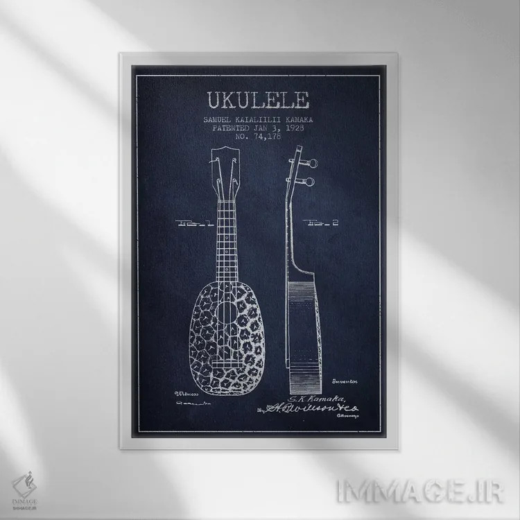 تابلو نقشهٔ پتنت یوکلِلی (آبی نفتی) اثر پیکسل کهنه (استودیو/نام هنری) - نمای قابدار سفید