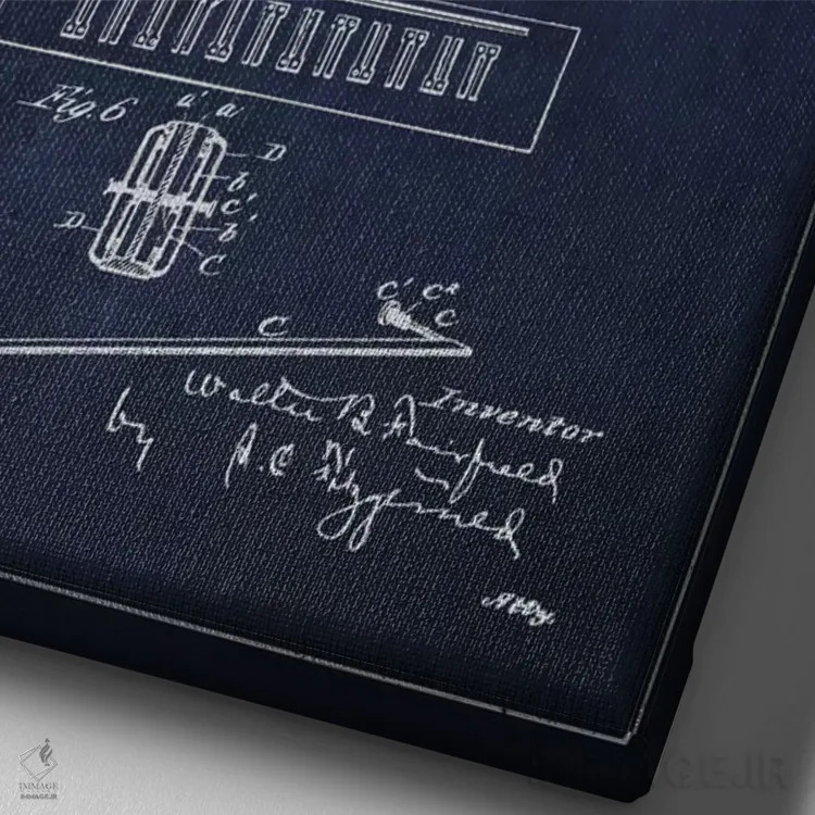 تابلو نقشهٔ پتنت هارمونیکا (آبی نفتی) اثر پیکسل کهنه (استودیو/نام هنری) - نمای نزدیک بافت بوم