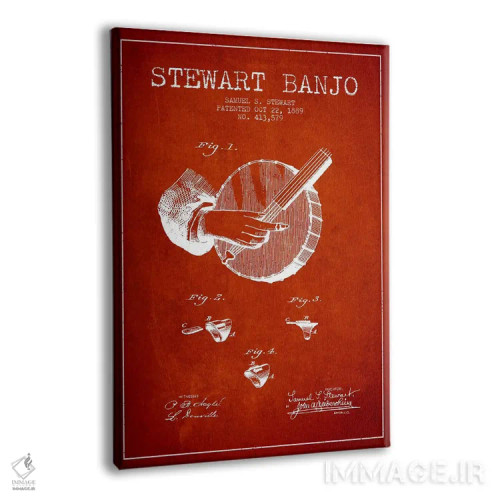 تابلو نقشهٔ پتنت بانجو استوارت (قرمز) اثر پیکسل کهنه (استودیو/نام هنری) - نمای پرسپکتیو محصول