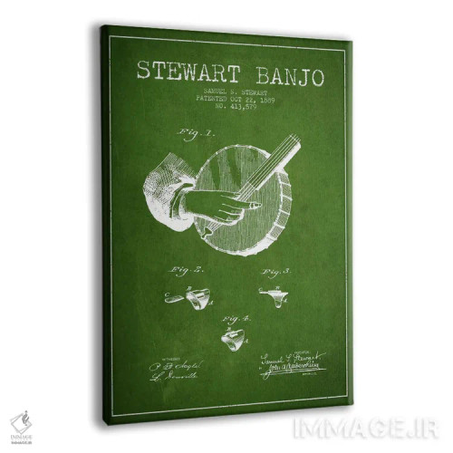 تابلو نقشهٔ پتنت بانجو استوارت (سبز) اثر پیکسل کهنه (استودیو/نام هنری) - نمای پرسپکتیو محصول