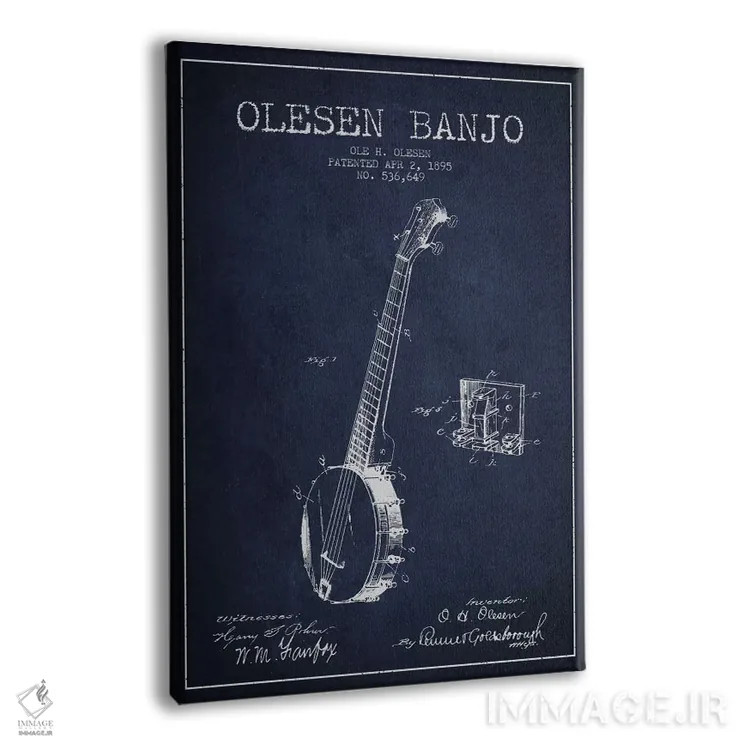 تابلو نقشهٔ پتنت بانجو اولسن (آبی نفتی) اثر پیکسل کهنه (استودیو/نام هنری) - نمای پرسپکتیو محصول