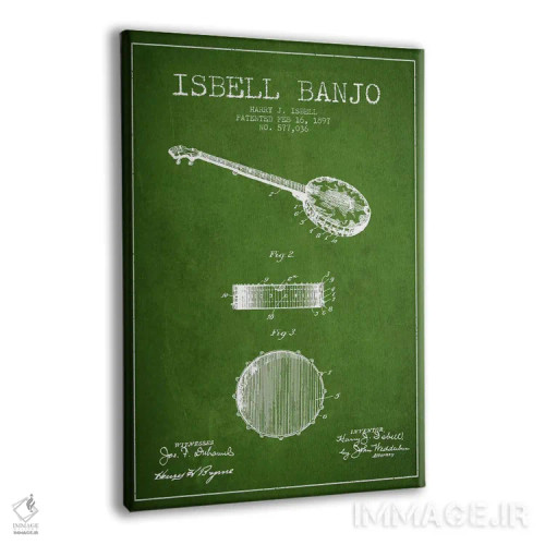 تابلو نقشهٔ پتنت بانجو ایزبل (سبز) اثر پیکسل کهنه (استودیو/نام هنری) - نمای پرسپکتیو محصول