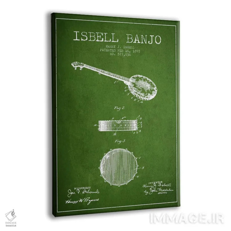 تابلو نقشهٔ پتنت بانجو ایزبل (سبز) اثر پیکسل کهنه (استودیو/نام هنری) - نمای پرسپکتیو محصول