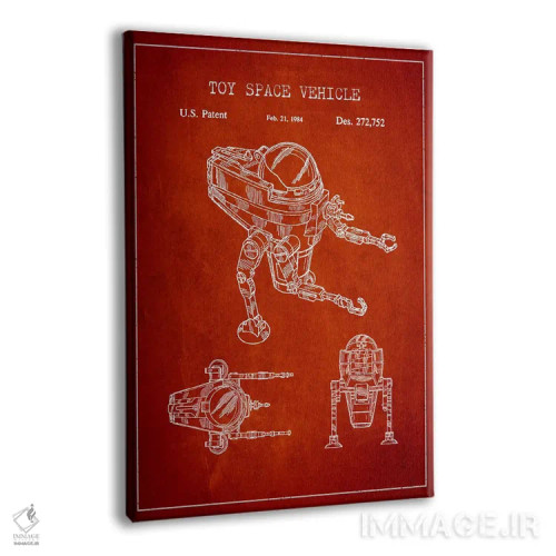 تابلو نقشهٔ پتنت ربات اسباببازی (قرمز) اثر پیکسل کهنه (استودیو/نام هنری) - نمای پرسپکتیو محصول
