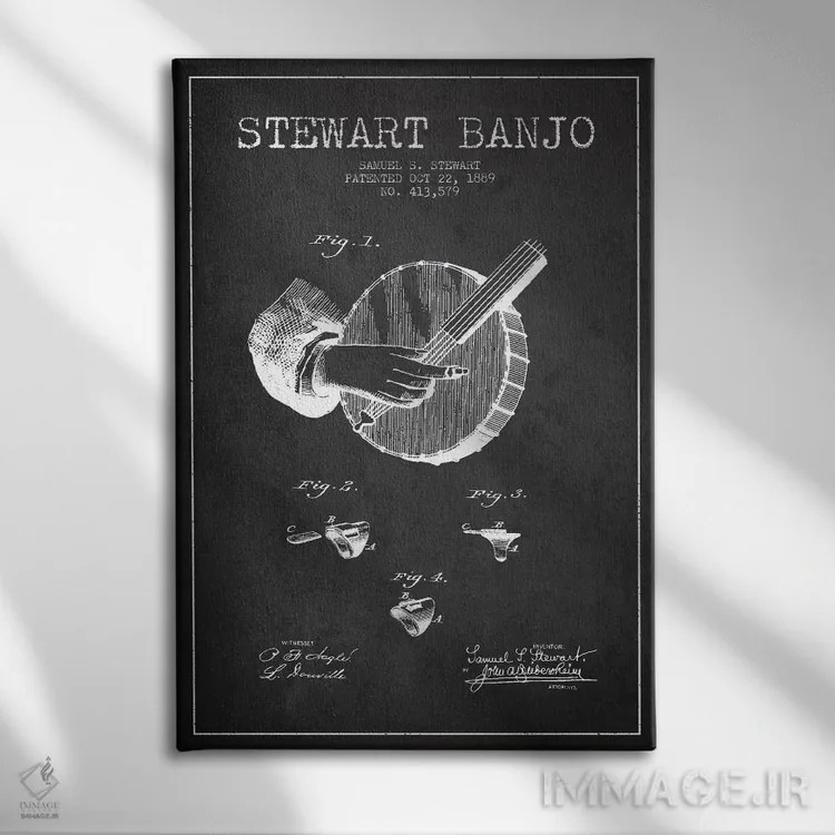 تابلو نقشهٔ پتنت بانجو استوارت (ذغالی) اثر پیکسل کهنه (استودیو/نام هنری) - نمای روبهرو روی دیوار