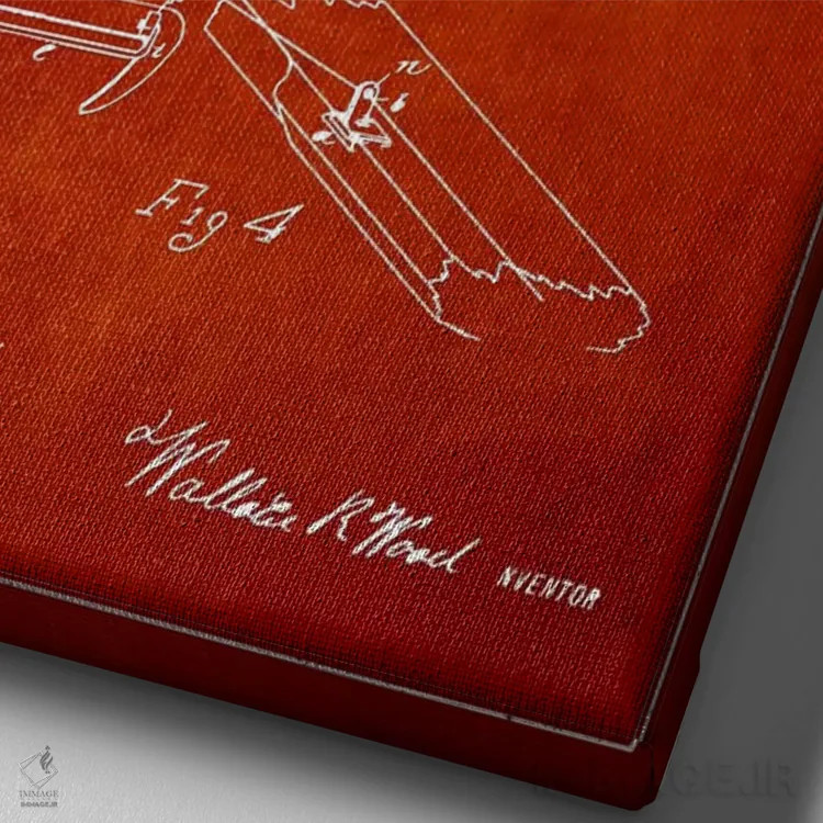 تابلو نقشهٔ پتنت بانجو چوبی (قرمز) اثر پیکسل کهنه (استودیو/نام هنری) - نمای نزدیک بافت بوم