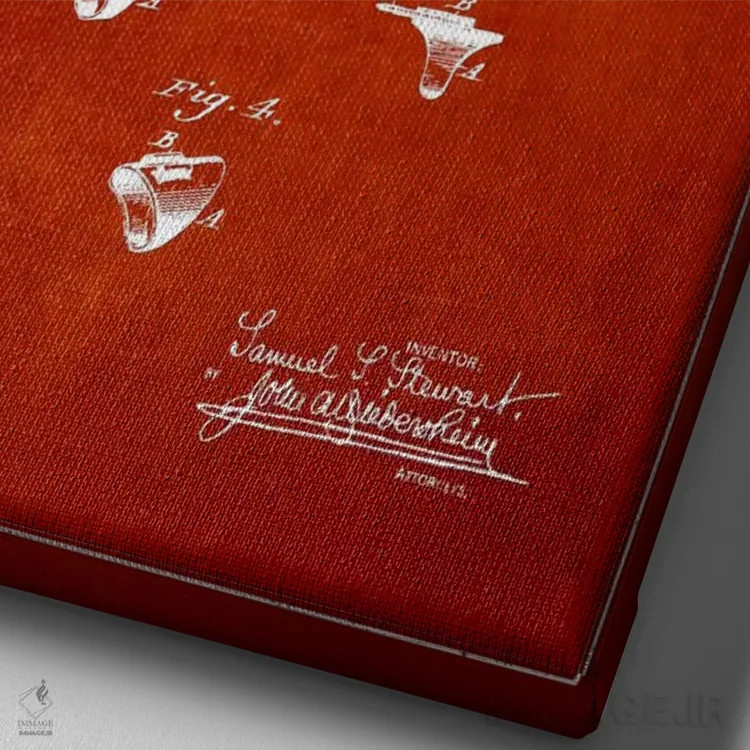 تابلو نقشهٔ پتنت بانجو استوارت (قرمز) اثر پیکسل کهنه (استودیو/نام هنری) - نمای نزدیک بافت بوم