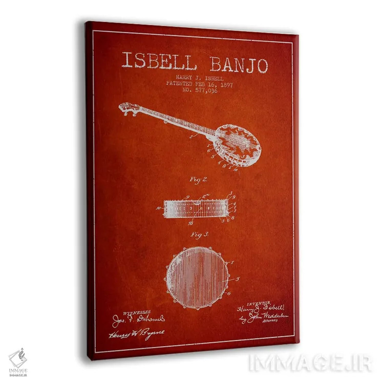 تابلو نقشهٔ پتنت بانجو ایزبل (قرمز) اثر پیکسل کهنه (استودیو/نام هنری) - نمای پرسپکتیو محصول