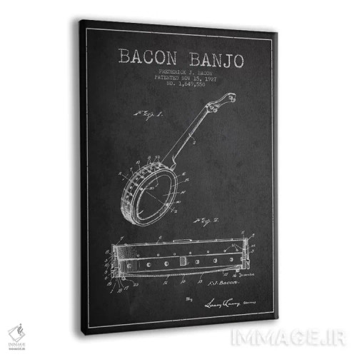 تابلو نقشهٔ پتنت بانجو بیکن (ذغالی) اثر پیکسل کهنه (استودیو/نام هنری) - نمای پرسپکتیو محصول