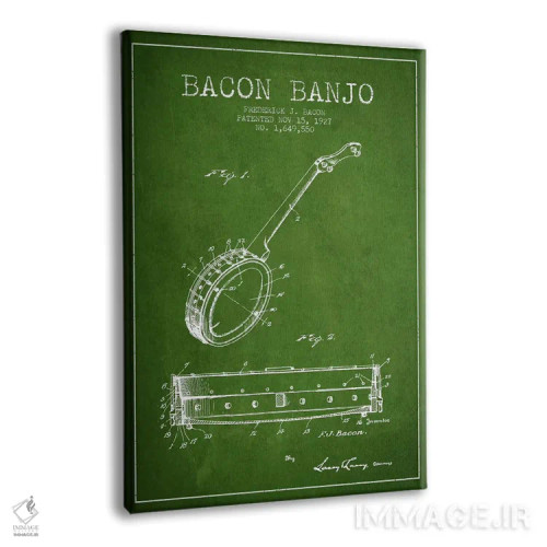 تابلو نقشهٔ پتنت بانجو بیکن (سبز) اثر پیکسل کهنه (استودیو/نام هنری) - نمای پرسپکتیو محصول