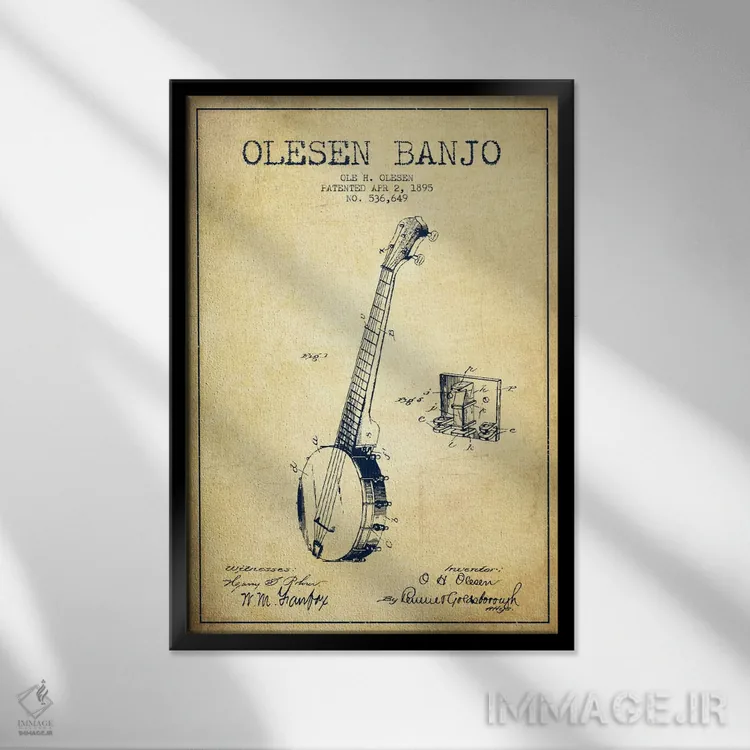 تابلو نقشهٔ پتنت بانجو اولسن (قدیمی) اثر پیکسل کهنه (استودیو/نام هنری) - نمای قابدار مشکی