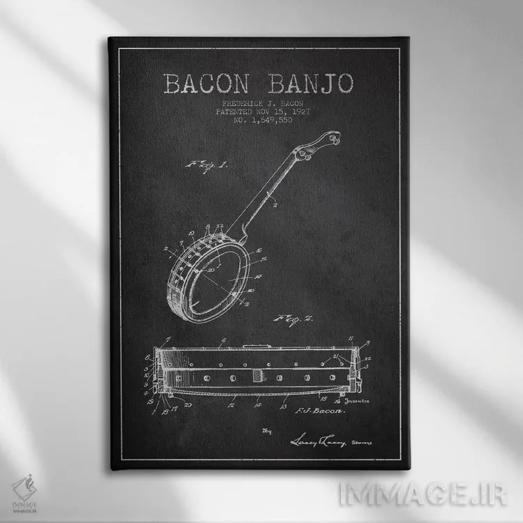تابلو نقشهٔ پتنت بانجو بیکن (ذغالی) اثر پیکسل کهنه (استودیو/نام هنری) - نمای روبهرو روی دیوار