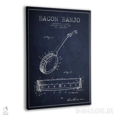 تابلو نقشهٔ پتنت بانجو بیکن (آبی نفتی) اثر پیکسل کهنه (استودیو/نام هنری) - نمای پرسپکتیو محصول