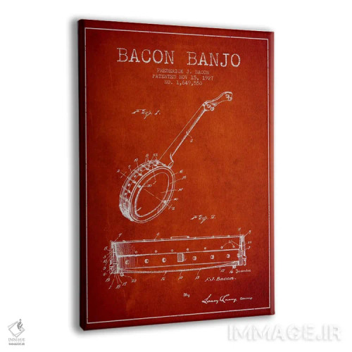 تابلو نقشهٔ پتنت بانجو بیکن (قرمز) اثر پیکسل کهنه (استودیو/نام هنری) - نمای پرسپکتیو محصول
