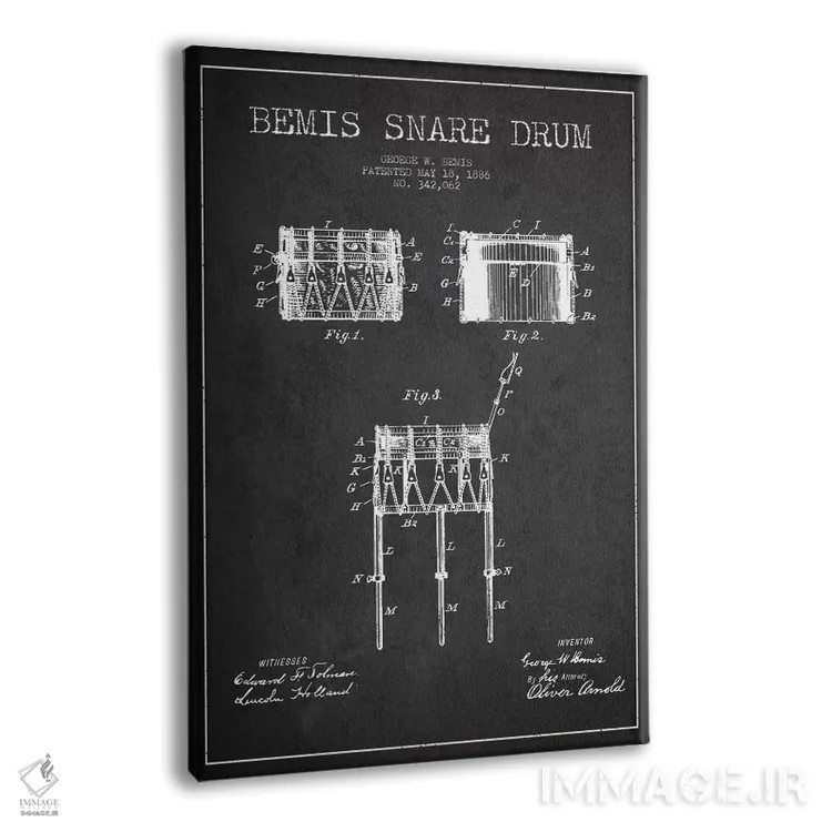 تابلو نقشهٔ پتنت طبل بیمیس (ذغالی) اثر پیکسل کهنه (استودیو/نام هنری) - نمای پرسپکتیو محصول