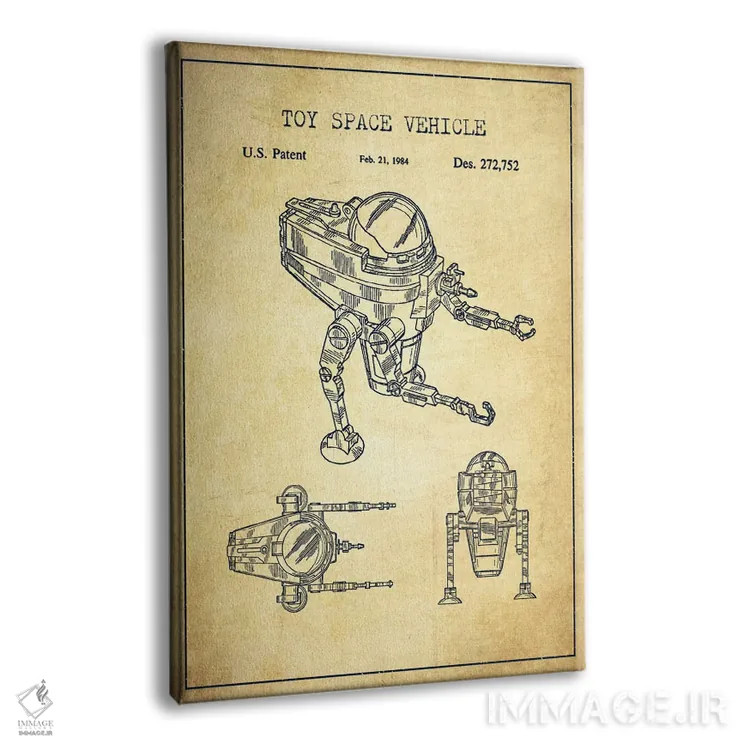 تابلو نقشهٔ پتنت ربات اسباببازی قدیمی اثر پیکسل کهنه (استودیو/نام هنری) - نمای پرسپکتیو محصول