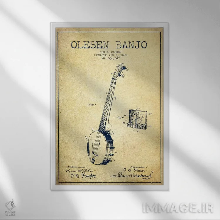 تابلو نقشهٔ پتنت بانجو اولسن (قدیمی) اثر پیکسل کهنه (استودیو/نام هنری) - نمای قابدار سفید