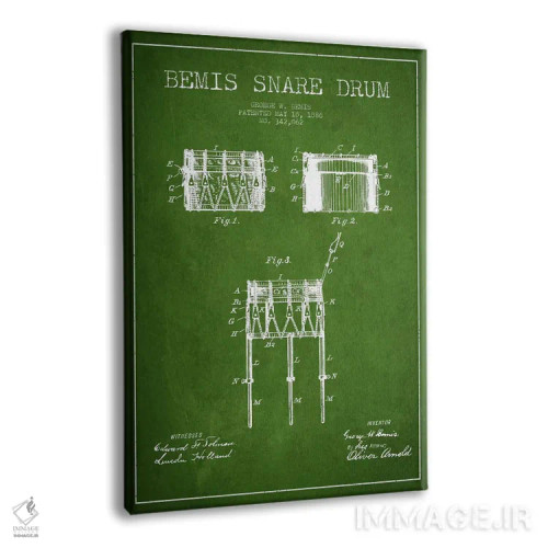 تابلو نقشهٔ پتنت طبل بیمیس (سبز) اثر پیکسل کهنه (استودیو/نام هنری) - نمای پرسپکتیو محصول