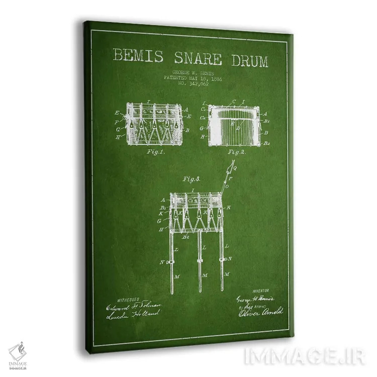 تابلو نقشهٔ پتنت طبل بیمیس (سبز) اثر پیکسل کهنه (استودیو/نام هنری) - نمای پرسپکتیو محصول