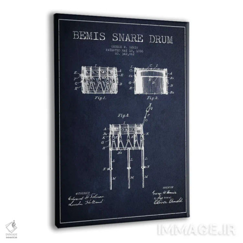 تابلو نقشهٔ پتنت طبل بیمیس (آبی نفتی) اثر پیکسل کهنه (استودیو/نام هنری) - نمای پرسپکتیو محصول
