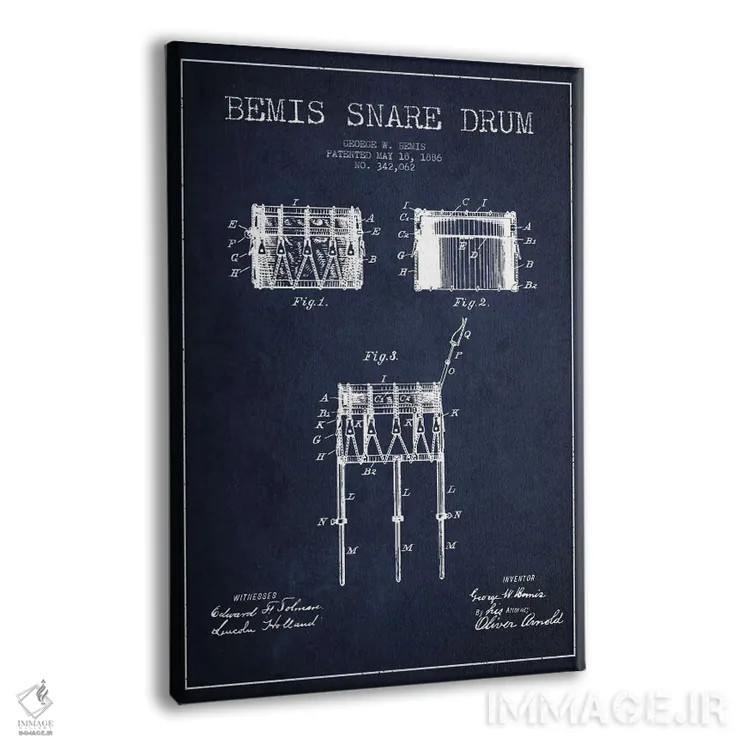 تابلو نقشهٔ پتنت طبل بیمیس (آبی نفتی) اثر پیکسل کهنه (استودیو/نام هنری) - نمای پرسپکتیو محصول